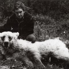 Donald Halloran and a bear, University of Wisconsin--Marshfield/Wood County, May 1970