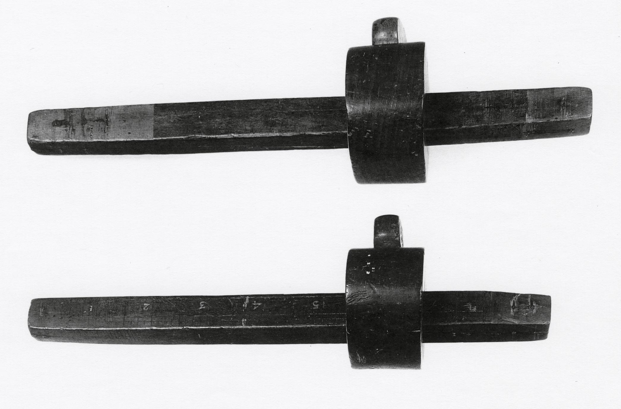 Two examples of marking and mortising gauges.