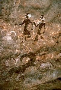 Petroglyph : Horned Animals and Human Figures