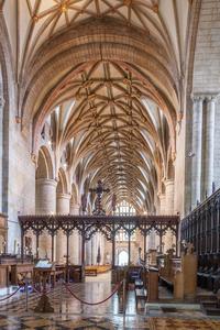 Tewkesbury Abbey interior nave vaulting from the choir