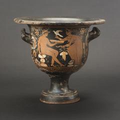 Mixing Vessel (Bell Krater) with Two Youths, a Satyr, and a Woman