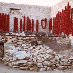 Red Pepper Drying on Courtyard Walls