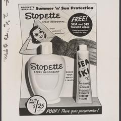 An advertisement for Stopette deodorant and tanning cream