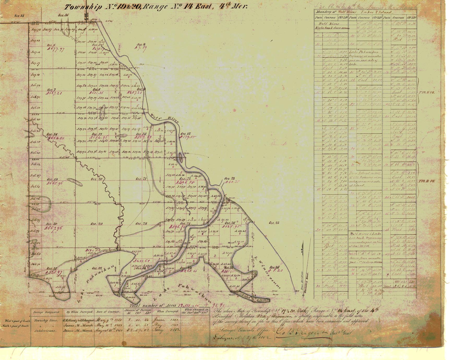 [Public Land Survey System map: Wisconsin Township 20 North, Range 14 East]