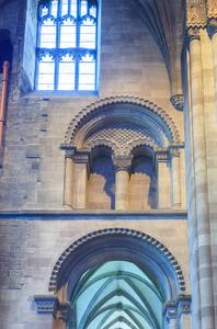 Hereford Cathedral south transept arch facing nave aisle