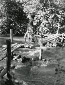 Foot bridge used to cross a river in Attapu Province