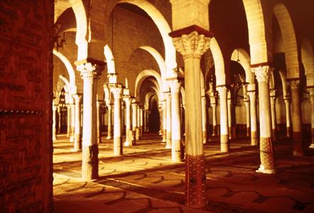 Interior of Grand Mosque in Kairouan