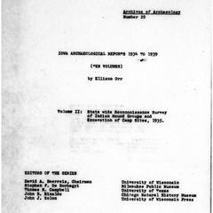 Iowa archaeological reports 1934 to 1939. Volume II, State wide reconnoissance survey of Indian mound groups and excavation of camp sites, 1935