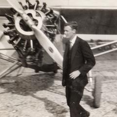 Lindbergh with plane at Pennco Field, Madison