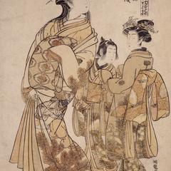 The Courtesan Nanaaya of the Kadokanaya with Two Child Attendants, from the series First Patterns of Young Greens