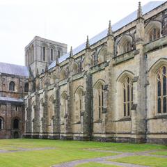 Winchester Cathedral nave and north transept from northwest