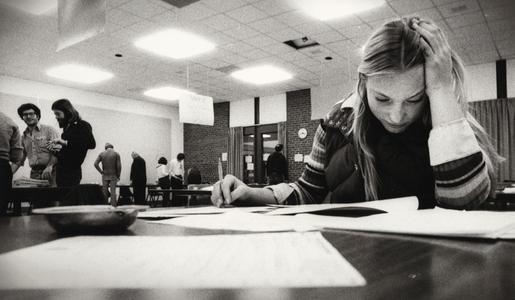 Student at registration, Janesville, 1978