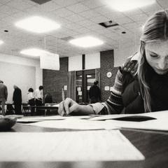 Student at registration, Janesville, 1978