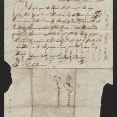 Letter from Elijah Simons, 1821