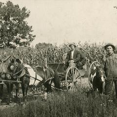 George W. Hall Animal Show workmen, with horse-drawn wagons