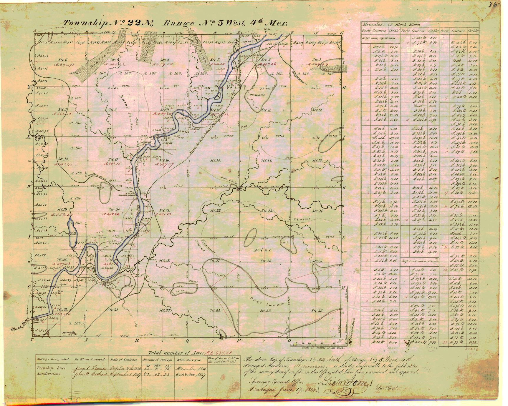 [Public Land Survey System map: Wisconsin Township 22 North, Range 03 West]