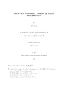 Essays on economic analysis of social interactions