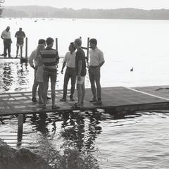 Students on Lake Mendota pier