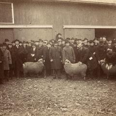 Sheep barn and students