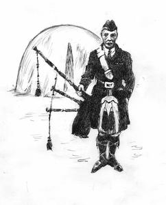 Traveller piper in Highland dress