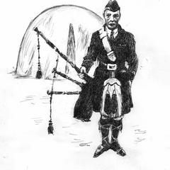 Traveller piper in Highland dress