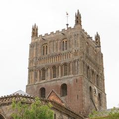 Tewkesbury Abbey tower from the northeast