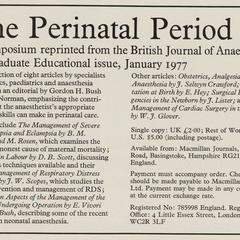 The Perinatal Period : A Symposium advertisement