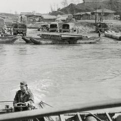 "Setting floating bridge sections"