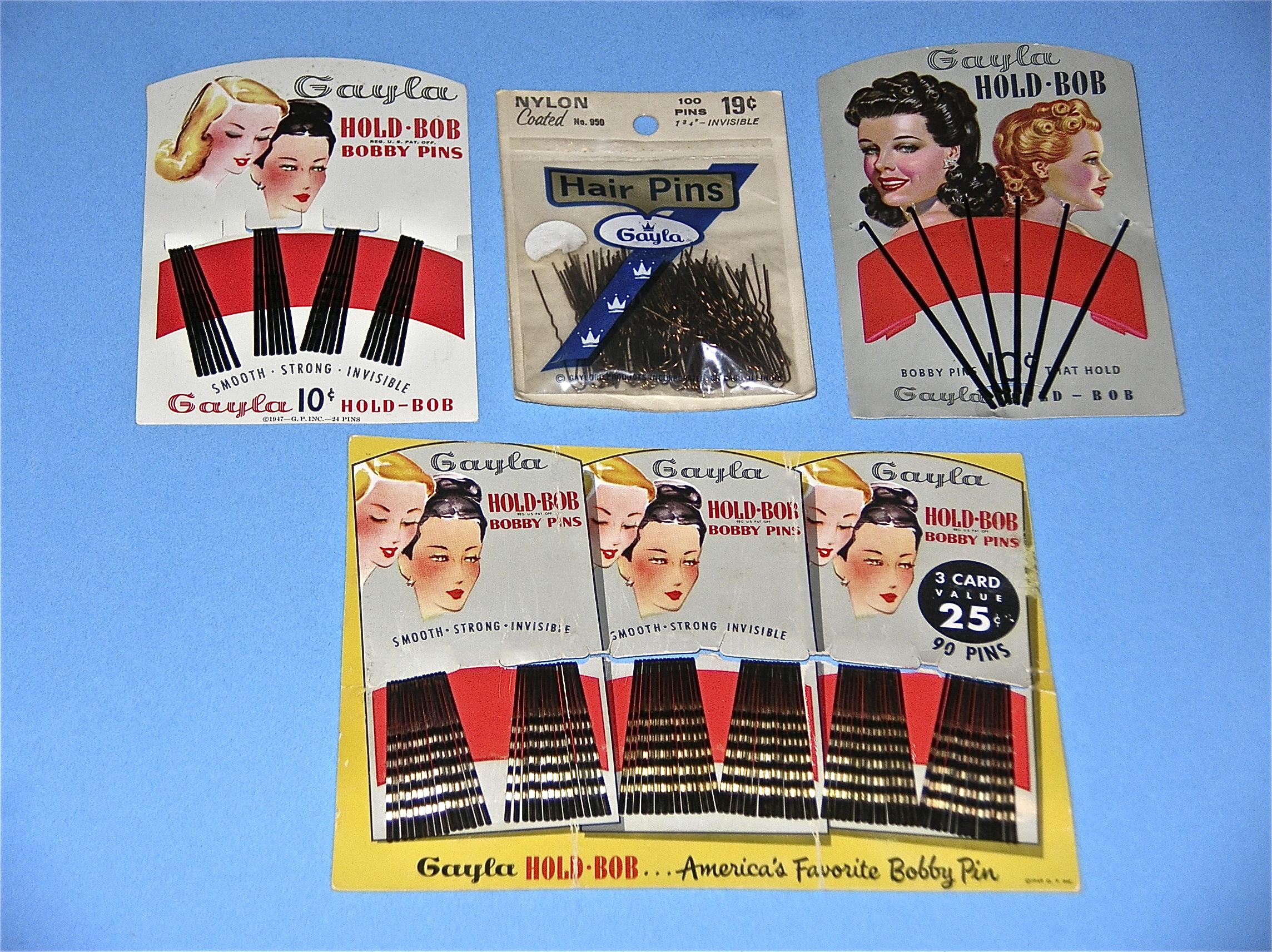 Vintage 1955 10¢ Gayla Hold Bob Bobby Pins Rubber Gaylord Products  NEW & Unused 
