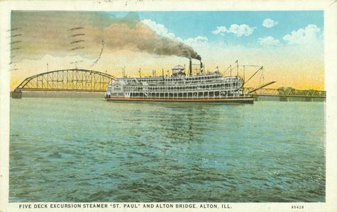 Five deck excursion steamer St. Paul and Alton Bridge, Alton, Ill.
