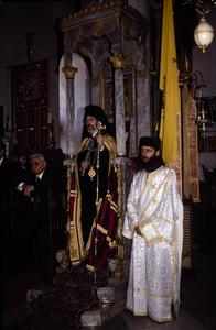 Bishop Meletios during the liturgy at Xenophontos