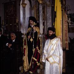 Bishop Meletios during the liturgy at Xenophontos