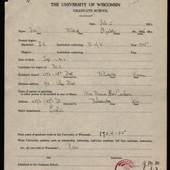 Mildred Fish Admissions Papers