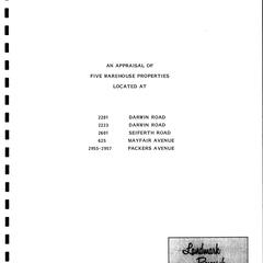 An appraisal of five warehouse properties located at 2201 Darwin Road, 2223 Darwin Road, 2601 Seiferth Road, 625 Mayfair Avenue, 2955-57 Packers Avenue as of January 1, 1985