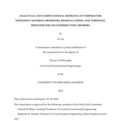 Analytical and computational modeling of temperature-dependent material properties, residual stress, and torsional behavior for cold-formed steel members