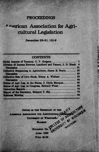 Proceedings, American Association for Agricultural Legislation : December 29-31, 1919