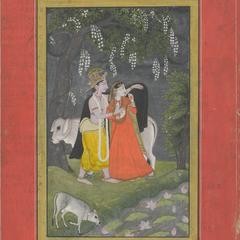 Krishna Sheltering Radha from the Rain