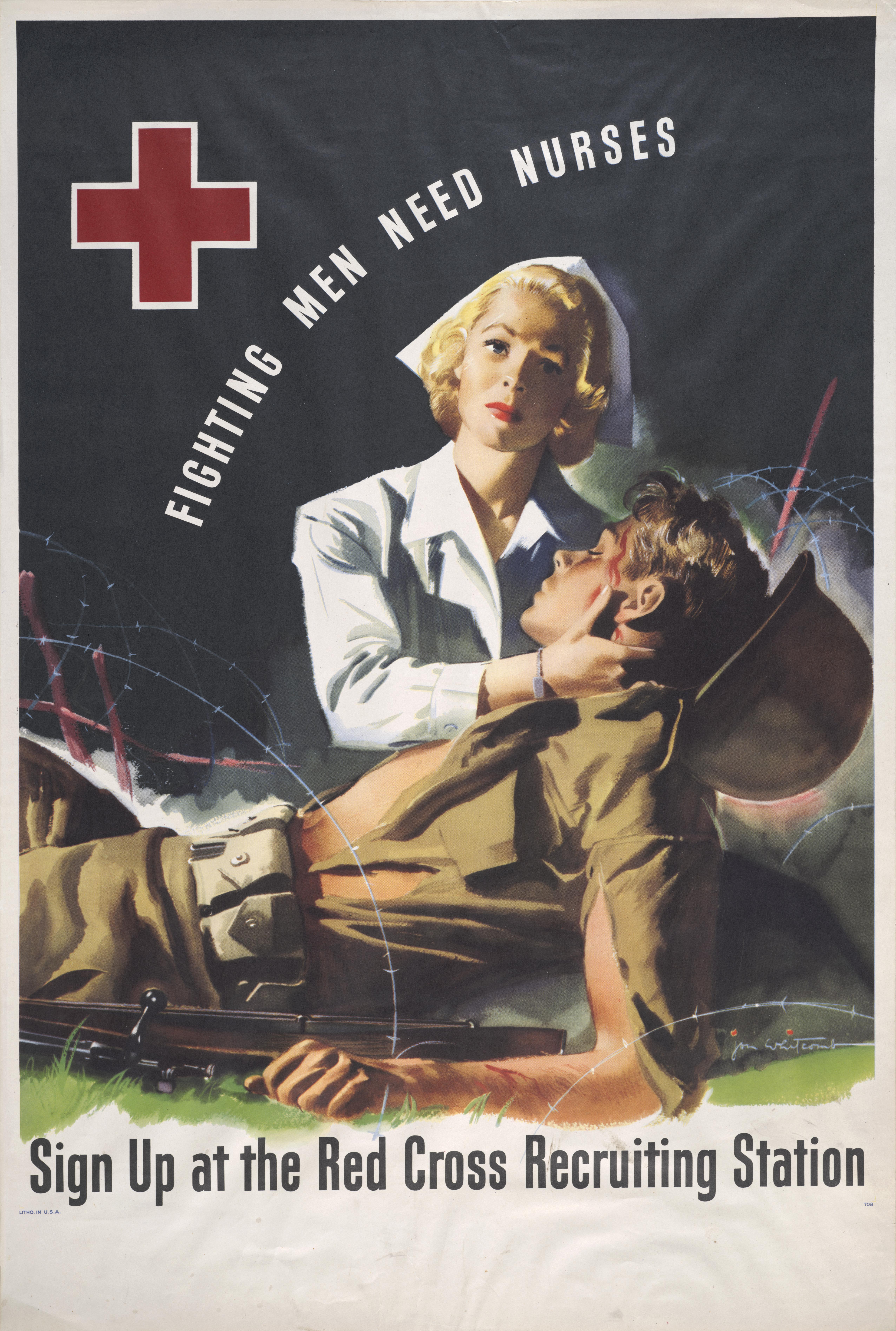 Fighting need nurses' Red recruiting poster - UWDC - UW-Madison Libraries