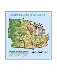Antlered white-tailed deer harvested/mile² in 2014