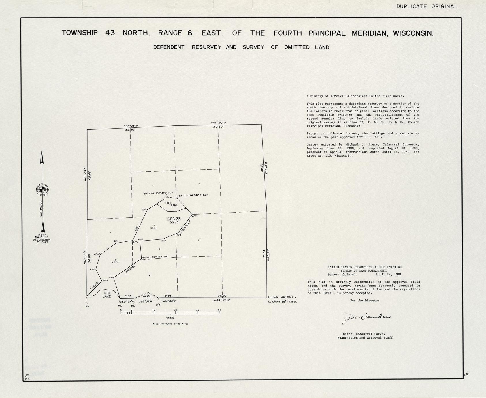 [Public Land Survey System map: Wisconsin Township 43 North, Range 06 East]