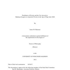 Postillators of Poverty and the Vita Apostolica: Matthean Exegesis on Apostolic Poverty in the Age of Pope John XXII