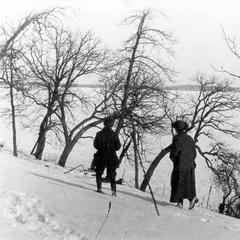 Walking in snow on bluff of Mississippi River