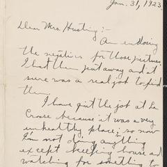 [Letter from John Ruedebusch to Agnes Sternberger Husting, January 31, 1923]