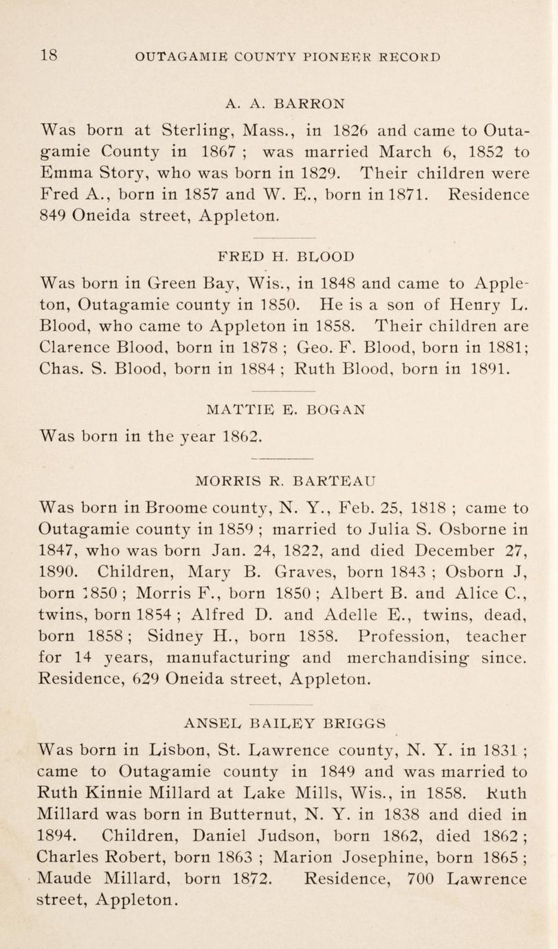 Record of the pioneers of Outagamie County, Wisconsin also an