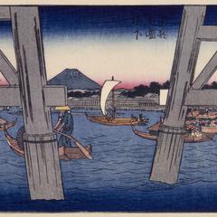 Below Ryogoku Bridge in the Eastern Capital, no. 31 from the series Thirty-six Views of Mt. Fuji