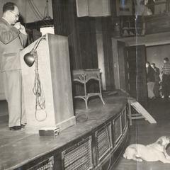 George Mosse lectures, with dog
