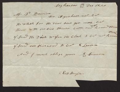 Letter from Elijah Simons, 1820