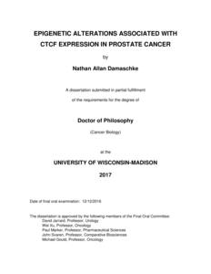 Epigenetic Alterations Associated with CTCF Expression in Prostate Cancer