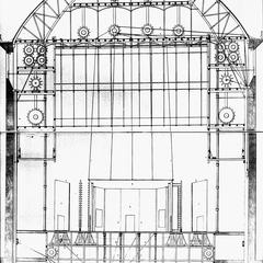 Transverse section of a French-system stage with a closed décor