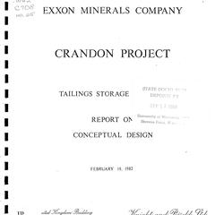 Crandon Project tailings storage facility : report on conceptual design